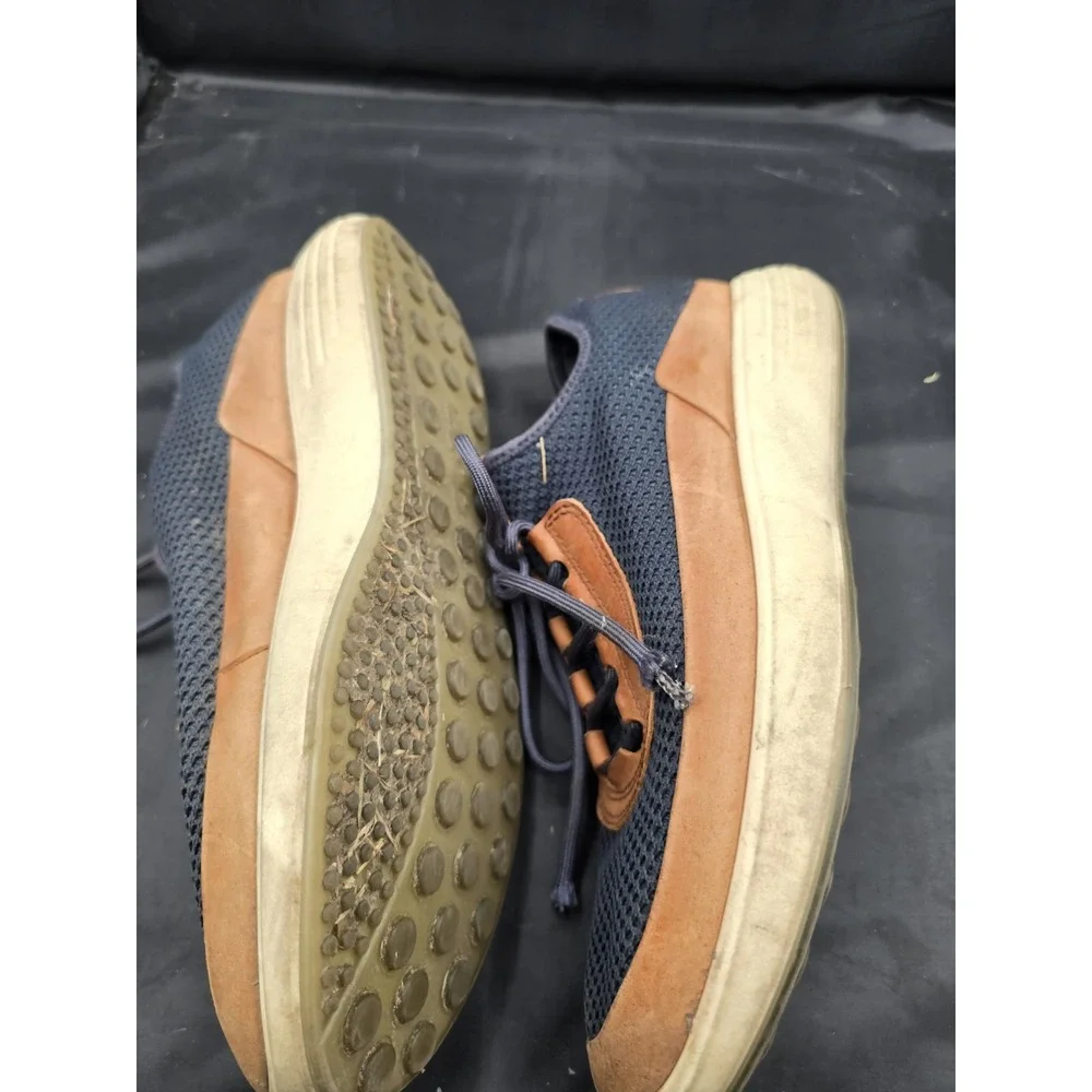 ECCO Mens Sport Shoe Navy Weave Caramel‎ Leather Trim Danish Sz 8
